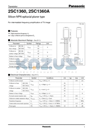 2SC1360A datasheet - Silicon NPN epitaxial planer type(For intermadiate frequency amplification of TV image)