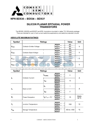 BDX37 datasheet - SILICON PLANAR EPITAXIAL POWER TRANSISTORS