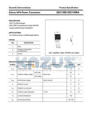 2SC1398 datasheet - Silicon NPN Power Transistors