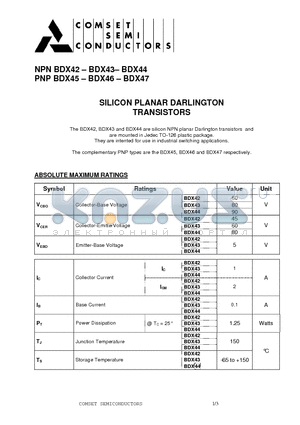 BDX43 datasheet - SILICON PLANAR DARLINGTON TRANSISTORS
