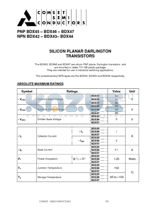 BDX45 datasheet - SILICON PLANAR DARLINGTON TRANSISTORS