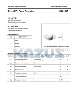 2SC1431 datasheet - Silicon NPN Power Transistors