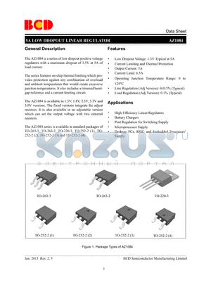 AZ1084T-1.5G1 datasheet - 5A LOW DROPOUT LINEAR REGULATOR