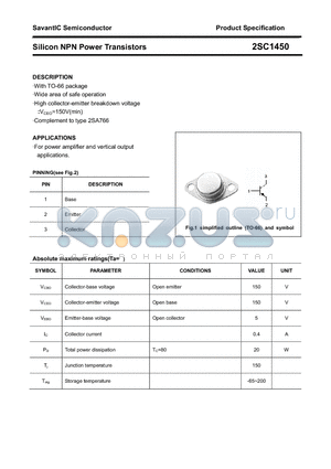 2SC1450 datasheet - Silicon NPN Power Transistors