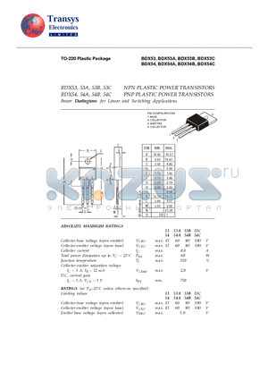 BDX53A datasheet - NPN PLASTIC POWER TRANSISTORS