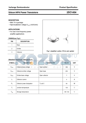 2SC1454 datasheet - Silicon NPN Power Transistors