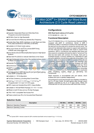 CY7C15632KV18_13 datasheet - 72-Mbit QDR II SRAM Four-Word Burst