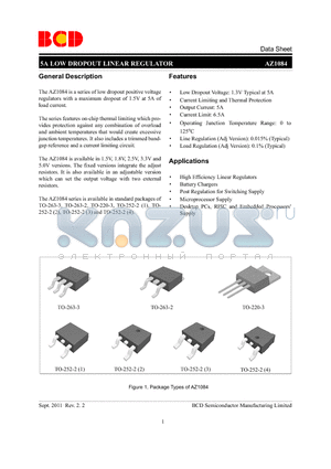 AZ1084T-ADJE1 datasheet - 5A LOW DROPOUT LINEAR REGULATOR