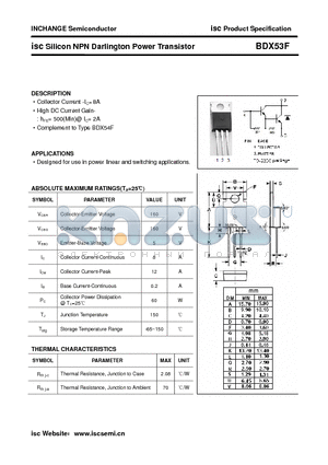 BDX53F datasheet - isc Silicon NPN Darlington Power Transistor