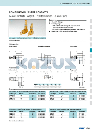 132J35029X datasheet - Combination D-SUB Contacts, Coaxial contacts - Angled - PCB termination - 3 solder pins