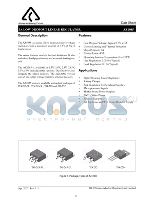 AZ1085D-1.5E1 datasheet - 3A LOW DROPOUT LINEAR REGULATOR