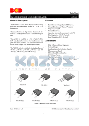 AZ1085D-1.5G1 datasheet - 3A LOW DROPOUT LINEAR REGULATOR