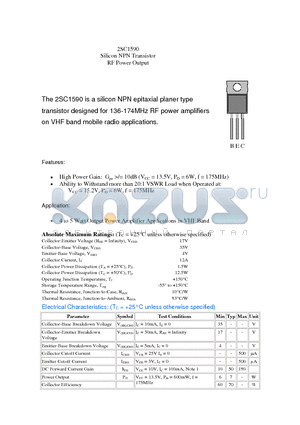 2SC1590 datasheet - Silicon NPN Transistor RF Power Output