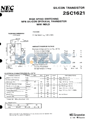 2SC1621 datasheet - HIGH SPEED SWITCHING PNP SILICON EPITAXIAL TRANSISTOR MINI MOLD