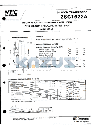 2SC1622 datasheet - AUDIO FREQUENCY HIGH GAIN AMPLIFIER NPN SILICON EPITAXIAL TRANSISTOR MINI MOLD