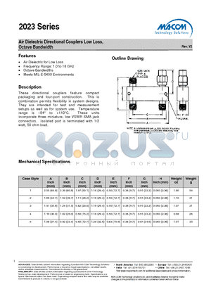 2023-4017-20 datasheet - Air Dielectric Directional Couplers Low Loss, Octave Bandwidth