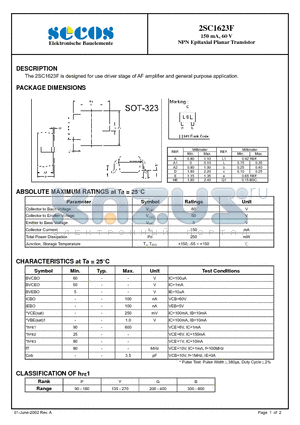 2SC1623F datasheet - NPN Epitaxial Planar Transistor