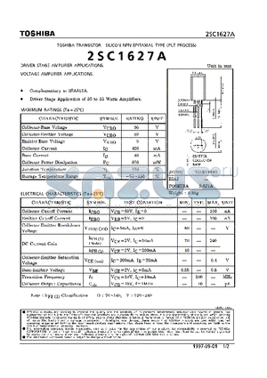 2SC1627A datasheet - TRANSISTOR (ERIVER STAGE, VOLTAGE AMPLIFIER APPLICATIONS)