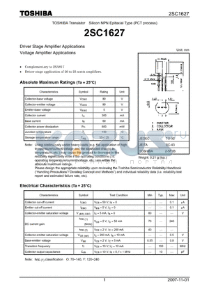2SC1627_07 datasheet - Silicon NPN Epitaxial Type (PCT process)