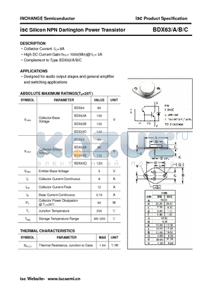 BDX63A datasheet - isc Silicon NPN Darlington Power Transistor