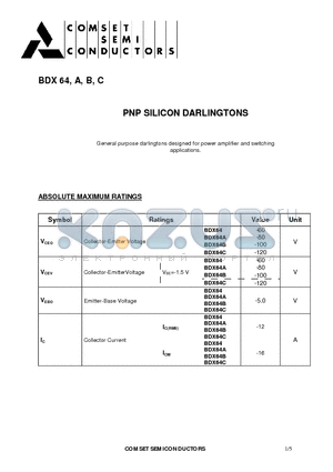 BDX64B datasheet - PNP SILICON DARLINGTONS