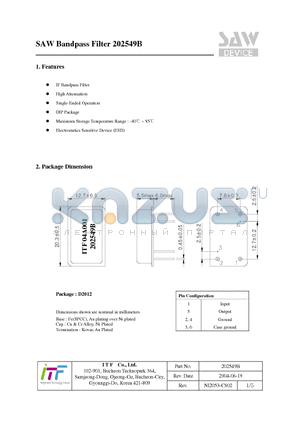 202549B datasheet - SAW Bandpass Filter