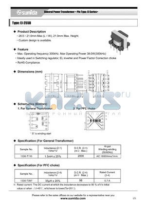 1330-T110 datasheet - General Power Transformer < Pin Type: EI Series>