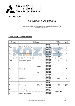 BDX66A datasheet - PNP SILICON DARLINGTONS