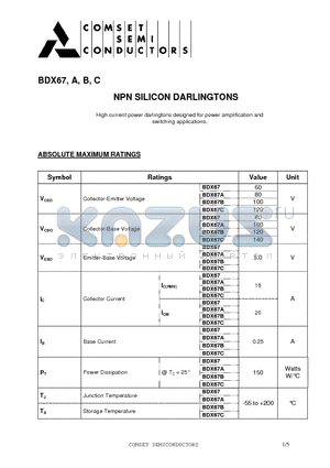 BDX67 datasheet - NPN SILICON DARLINGTONS