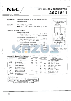 2SC1841 datasheet - NPN SILICON TRANSISTOR