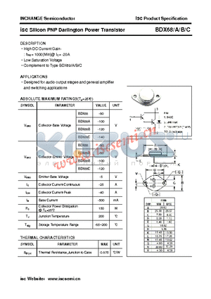 BDX68 datasheet - isc Silicon PNP Darlington Power Transistor