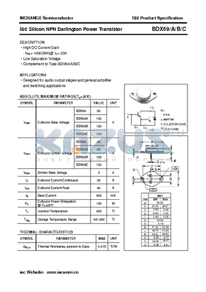 BDX69 datasheet - isc Silicon NPN Darlington Power Transistor