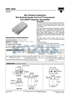 202D118X0050B1 datasheet - Wet Tantalum Capacitors Wet Sintered Anode TANTALEX^ ComponentsTANTAPAK^ Capacitor Assemblies