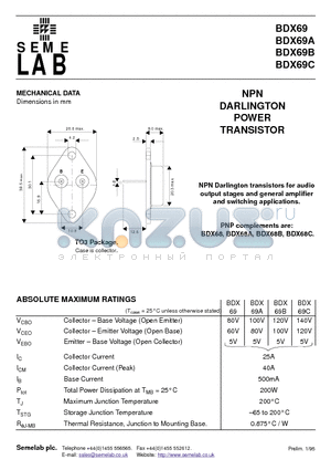 BDX69C datasheet - NPN DARLINGTON POWER TRANSISTOR