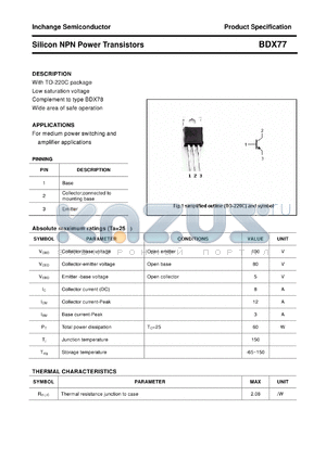 BDX77 datasheet - Silicon NPN Power Transistors