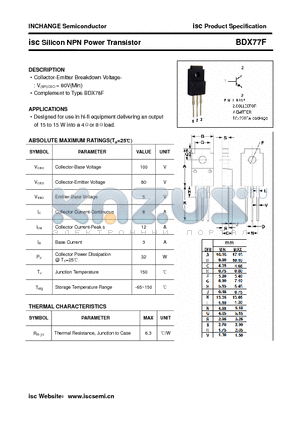 BDX77F datasheet - isc Silicon NPN Power Transistor
