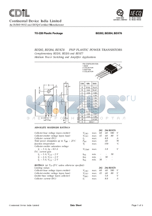 BDX78 datasheet - PNP PLASTIC POWER TRANSISTORS