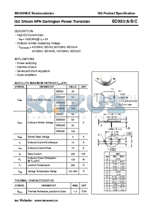 BDX83C datasheet - isc Silicon NPN Darlington Power Transistor