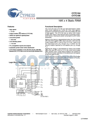 CY7C164-25PC datasheet - 16K x 4 Static RAM