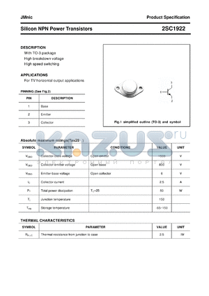 2SC1922 datasheet - Silicon NPN Power Transistors