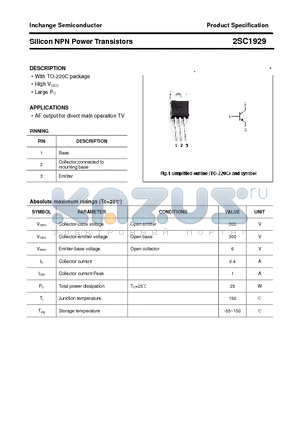 2SC1929 datasheet - Silicon NPN Power Transistors