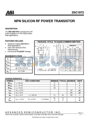 2SC1972 datasheet - NPN SILICON RF POWER TRANSISTOR