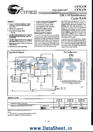 CY7C179 datasheet - 32K x 18 Synchronous Cache RAM