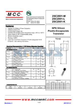 2SC2001-K datasheet - NPN Silicon Plastic-Encapsulate Transistor