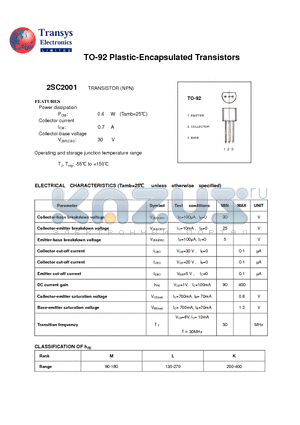 2SC2001 datasheet - Plastic-Encapsulated Transistors