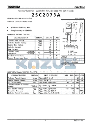 2SC2073A_01 datasheet - TOSHIBA TRANSISTOR SILICON NPN TRIPLE DIFFUSED TYPE (PCT PROCESS)