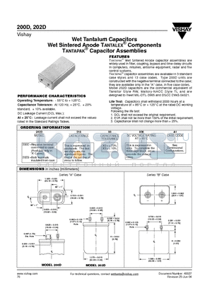 202D318X0006A1 datasheet - Wet Tantalum Capacitors Wet Sintered Anode TANTALEX TANTAPAK  Capacitor Assemblies