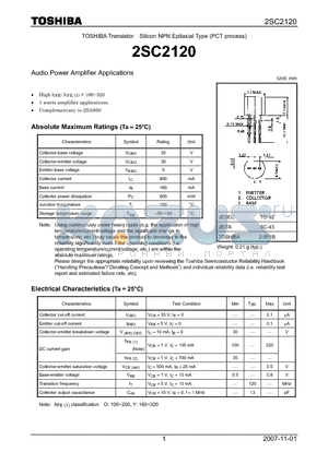 2SC2120 datasheet - Silicon NPN Epitaxial Type (PCT process)