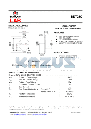 BDY26C_07 datasheet - HIGH CURRENT NPN SILICON TRANSISTOR