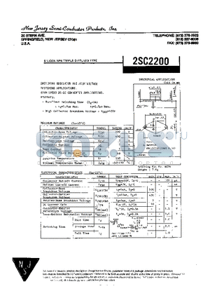 2SC2200 datasheet - SILICON NPN TRIPLE DIFFUSED TYPE